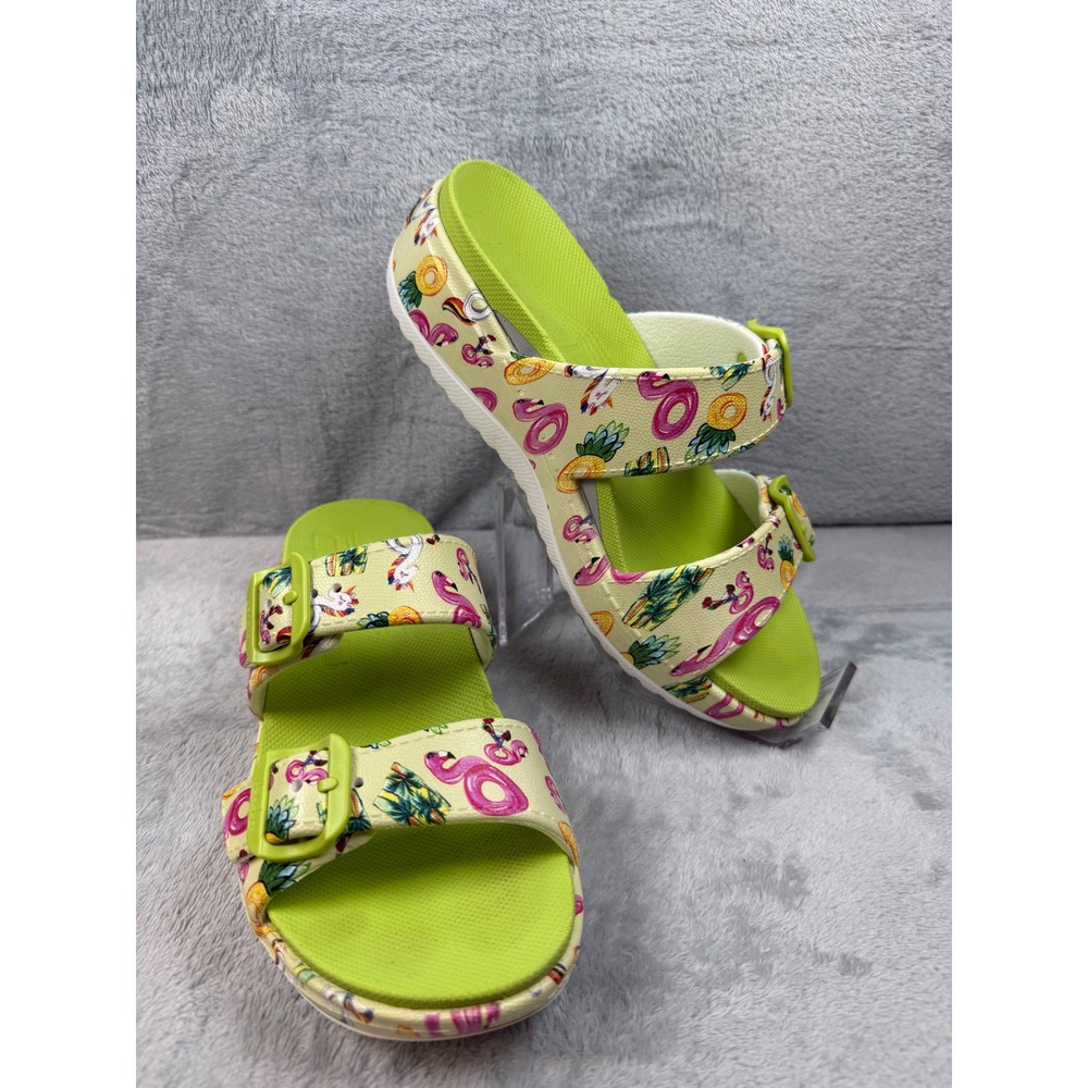 Dansko Kandi Lime Green Tropical Pool Float Flamingo Sandals Womens 39 US 8.5-9